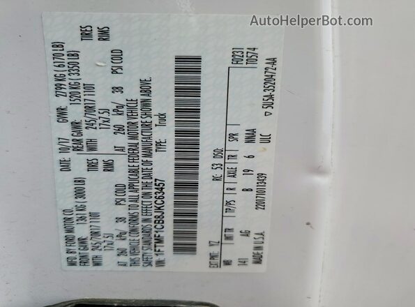 1FTMF1CB8JKC63457 2018 FORD F150 White Widok komory silnika