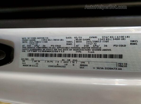 1FTMF1CB8MKD56113 2021 FORD F150 White Вид підкапотного простору