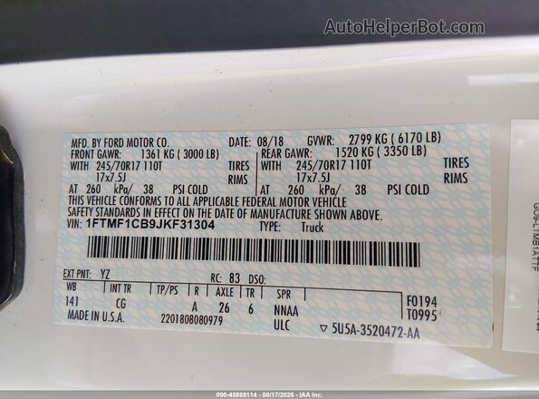 1FTMF1CB9JKF31304 2018 FORD F150 Белый Вид подкапотного пространства