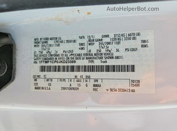 1FTMF1CP0JKD23369 2018 FORD F150 White ძრავის განყოფილების ხედი