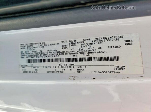 1FTMF1CP7JKE72233 2018 FORD F150 White Widok komory silnika