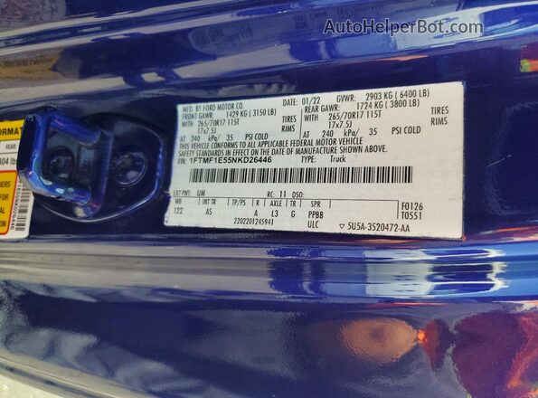1FTMF1E55NKD26446 2022 FORD F150 Фиолетовый Вид подкапотного пространства