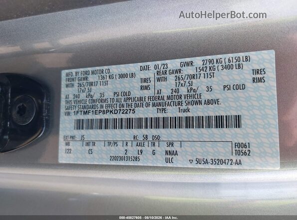 1FTMF1EP8PKD72275 2023 FORD F150 Silver Vista del compartimento del motor
