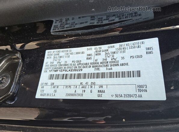 1FTMF1EP9LKE09229 2020 FORD F150 Черный Вид подкапотного пространства