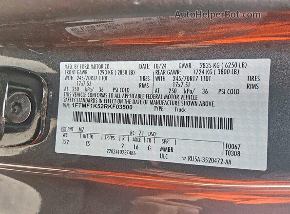 1FTMF1K52RKF03500 2024 FORD F150 Gray Vista del compartimento del motor