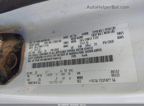 1FTNF1EG8GKF34412 2016 FORD F150 White Engine compartment view