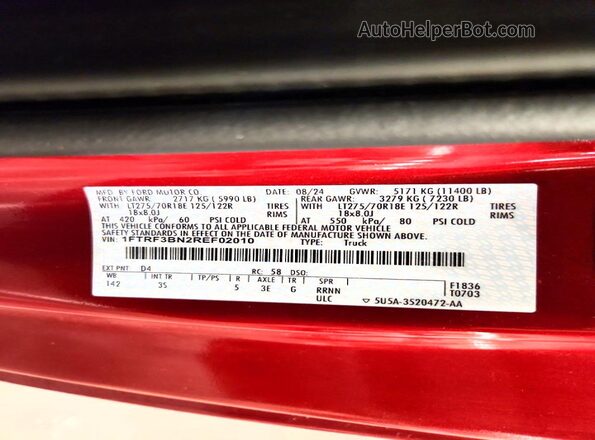 1FTRF3BN2REF02010 2024 FORD F350 Red Engine compartment view