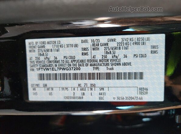 1FTVW1EL7PWG37200 2023 FORD F150 Черный Вид подкапотного пространства