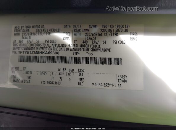 1FTYE1ZM8HKA69308 2017 FORD TRANSIT-150 White Vista del compartimento del motor