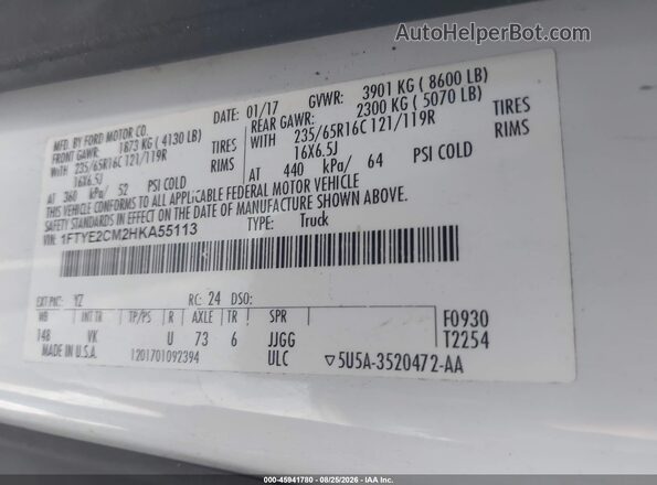 1FTYE2CM2HKA55113 2017 FORD TRANSIT-150 White Engine compartment view