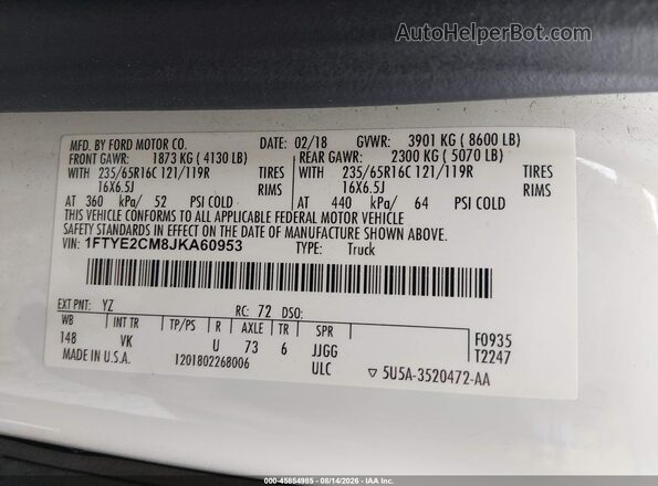 1FTYE2CM8JKA60953 2018 FORD TRANSIT-150 White Engine compartment view