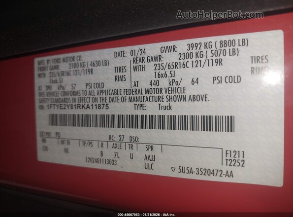 1FTYE2Y81RKA11875 2024 FORD TRANSIT-150 Red Widok komory silnika