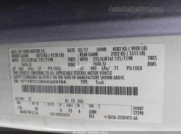 1FTYR1CG5HKA59164 2017 FORD TRANSIT-250 White Engine compartment view
