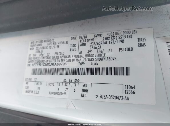 1FTYR1CMXJKA69796 2018 FORD TRANSIT White Engine compartment view