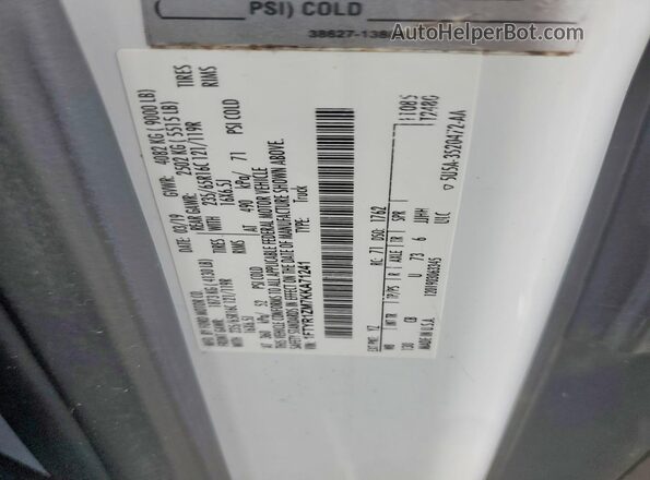 1FTYR1ZM7KKA71241 2019 FORD TRANSIT White Vista de la etiqueta del VIN