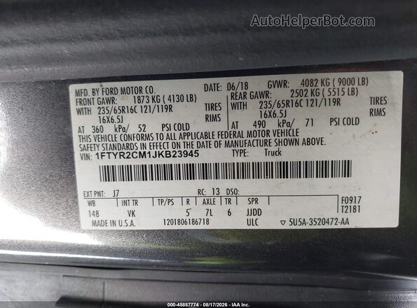 1FTYR2CM1JKB23945 2018 FORD TRANSIT-250 Gray Engine compartment view