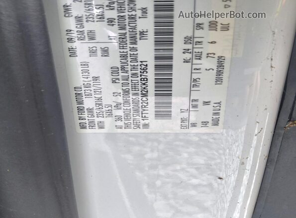 1FTYR2CM2KKB75621 2019 FORD TRANSIT White Vista de la etiqueta del VIN