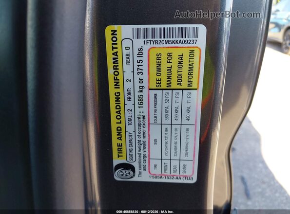 1FTYR2CM5KKA09237 2019 FORD TRANSIT-250 Gray ძრავის განყოფილების ხედი