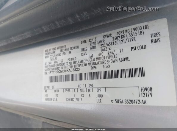 1FTYR2CM6KKA33823 2019 FORD TRANSIT-250 Silver Вид підкапотного простору