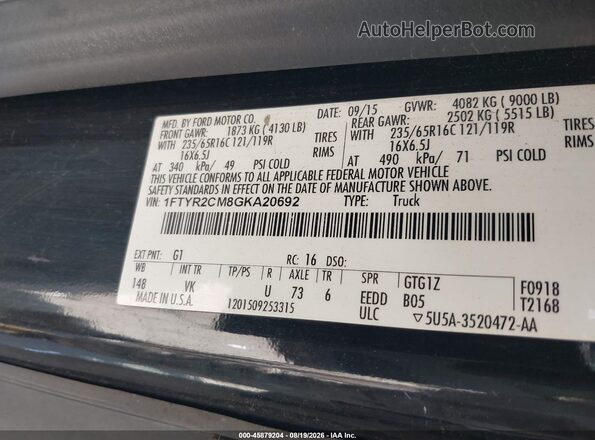 1FTYR2CM8GKA20692 2016 FORD TRANSIT-250 Black Vista del compartimento del motor