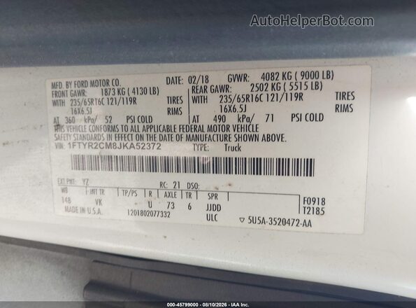 1FTYR2CM8JKA52372 2018 FORD TRANSIT-250 Белый Вид подкапотного пространства