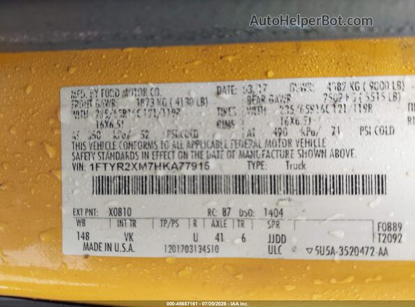 1FTYR2XM7HKA77915 2017 FORD TRANSIT-250 Yellow Շարժիչի բաժամունքի տեսք