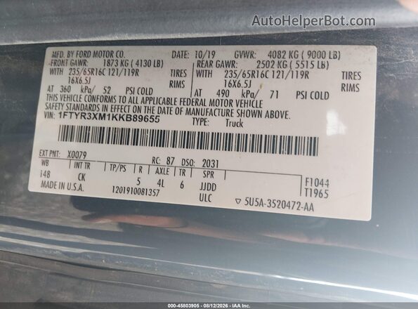 1FTYR3XM1KKB89655 2019 FORD TRANSIT-250 Зеленый Вид подкапотного пространства
