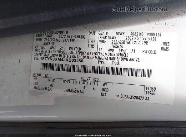 1FTYR3XM4JKB03480 2018 FORD TRANSIT-250 White Engine compartment view