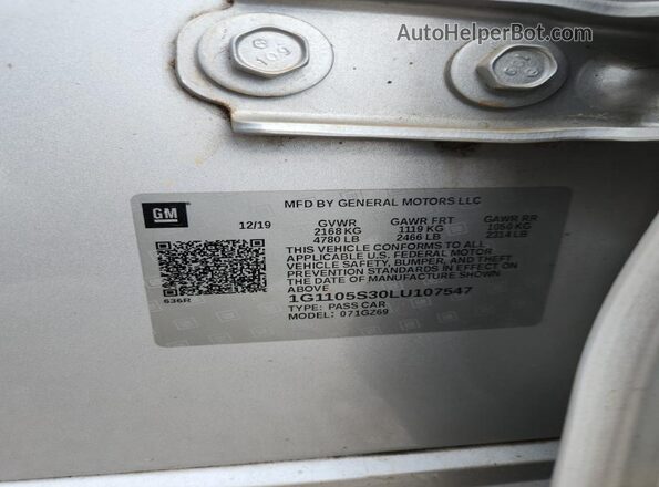 1G1105S30LU107547 2020 CHEVROLET IMPALA Серебряный Вид наклейки с VIN-кодом