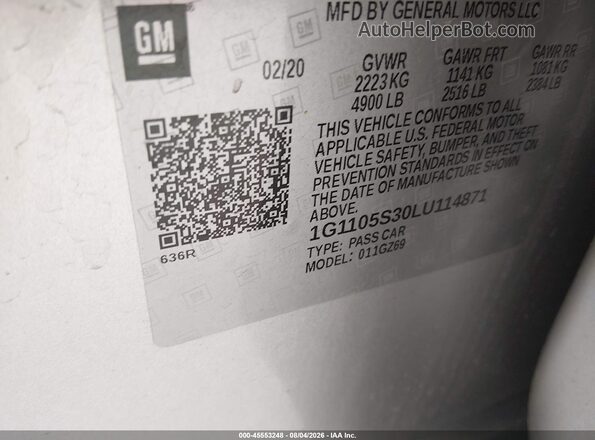 1G1105S30LU114871 2020 CHEVROLET IMPALA Silver Շարժիչի բաժամունքի տեսք