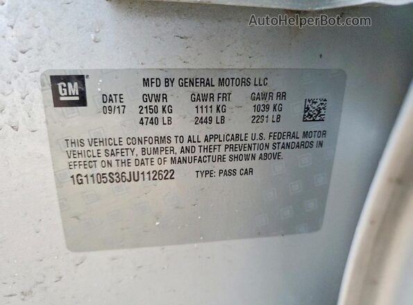 1G1105S36JU112622 2018 CHEVROLET IMPALA Белый Вид подкапотного пространства