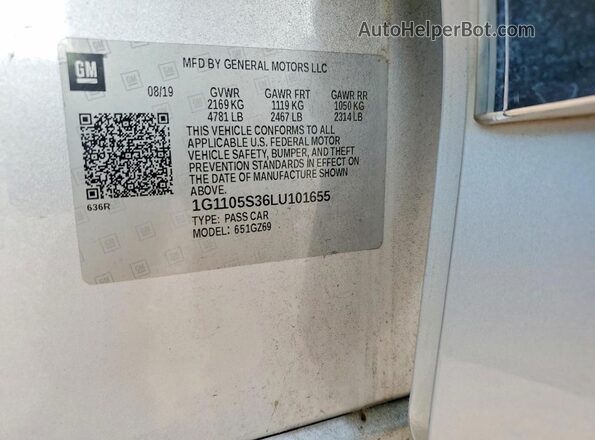 1G1105S36LU101655 2020 CHEVROLET IMPALA Серебряный Вид подкапотного пространства