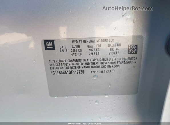 1G11B5SA1GF117720 2016 CHEVROLET MALIBU Серебряный Вид подкапотного пространства