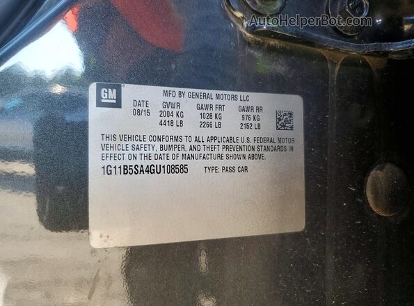 1G11B5SA4GU108585 2016 CHEVROLET MALIBU Charcoal VIN კოდის სტიკერის ხედი