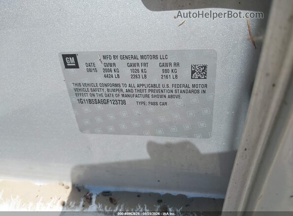 1G11B5SA6GF123738 2016 CHEVROLET MALIBU Silver Widok komory silnika