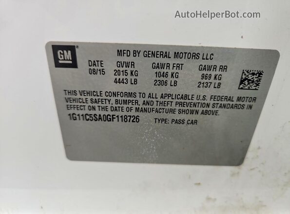 1G11C5SA0GF118726 2016 CHEVROLET MALIBU Белый Вид подкапотного пространства