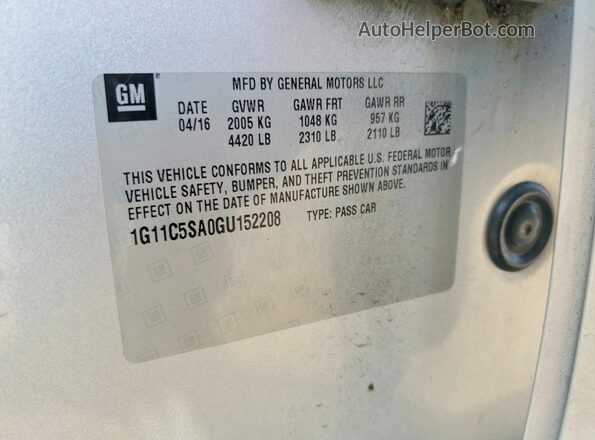 1G11C5SA0GU152208 2016 CHEVROLET MALIBU Silver 