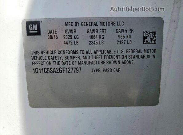 1G11C5SA2GF127797 2016 CHEVROLET MALIBU Белый Вид подкапотного пространства