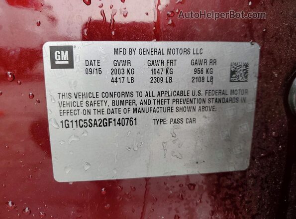 1G11C5SA2GF140761 2016 CHEVROLET MALIBU Burgundy VIN sticker view