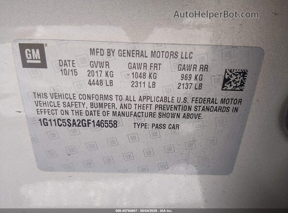 1G11C5SA2GF146558 2016 CHEVROLET MALIBU Gold Вид підкапотного простору
