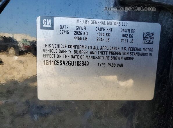 1G11C5SA2GU103849 2016 CHEVROLET MALIBU Black Vista del compartimento del motor