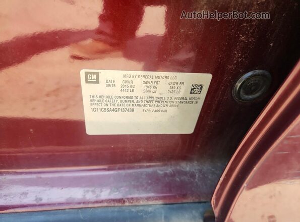 1G11C5SA4GF137439 2016 CHEVROLET MALIBU Burgundy Engine compartment view