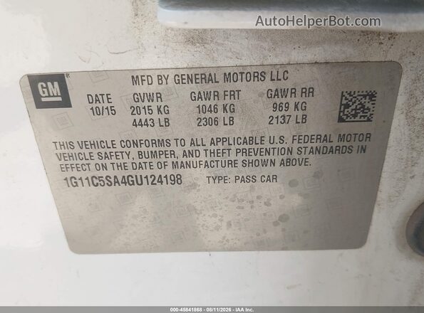 1G11C5SA4GU124198 2016 CHEVROLET MALIBU White Engine compartment view
