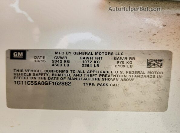 1G11C5SA8GF162862 2016 CHEVROLET MALIBU White Շարժիչի բաժամունքի տեսք