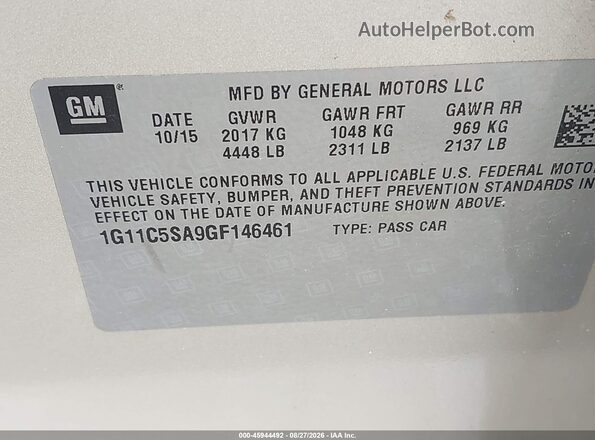 1G11C5SA9GF146461 2016 CHEVROLET MALIBU Бежевый Вид подкапотного пространства
