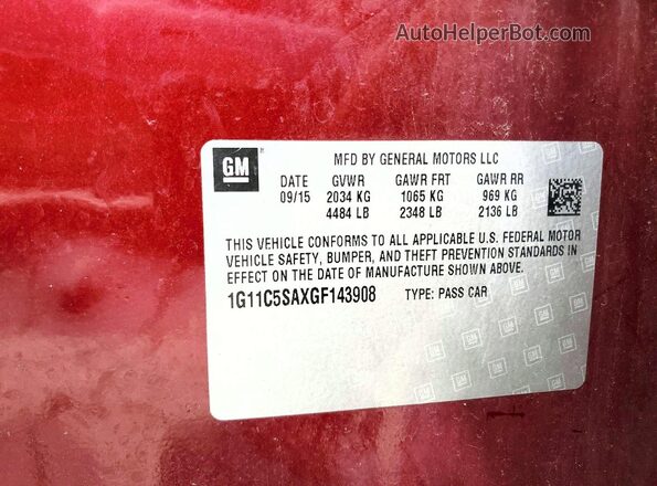 1G11C5SAXGF143908 2016 CHEVROLET MALIBU Burgundy Engine compartment view