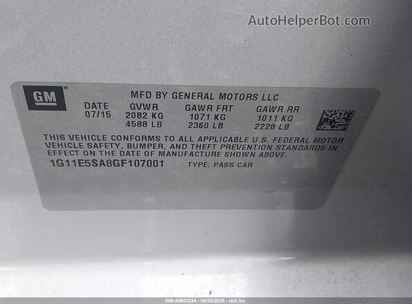 1G11E5SA8GF107001 2016 CHEVROLET MALIBU Серебряный Вид подкапотного пространства