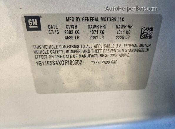 1G11E5SAXGF100552 2016 CHEVROLET MALIBU Серебряный Вид наклейки с VIN-кодом