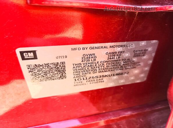 1G11Z5S35KU146672 2019 CHEVROLET IMPALA Красный Вид подкапотного пространства