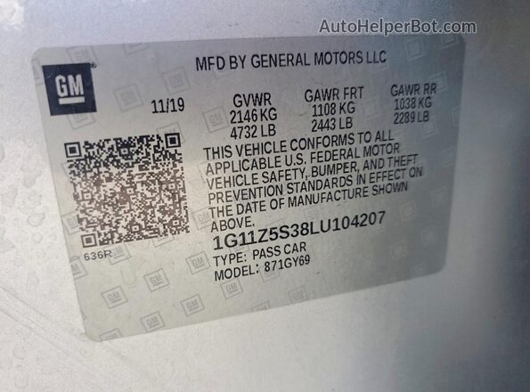 1G11Z5S38LU104207 2020 CHEVROLET IMPALA Silver 